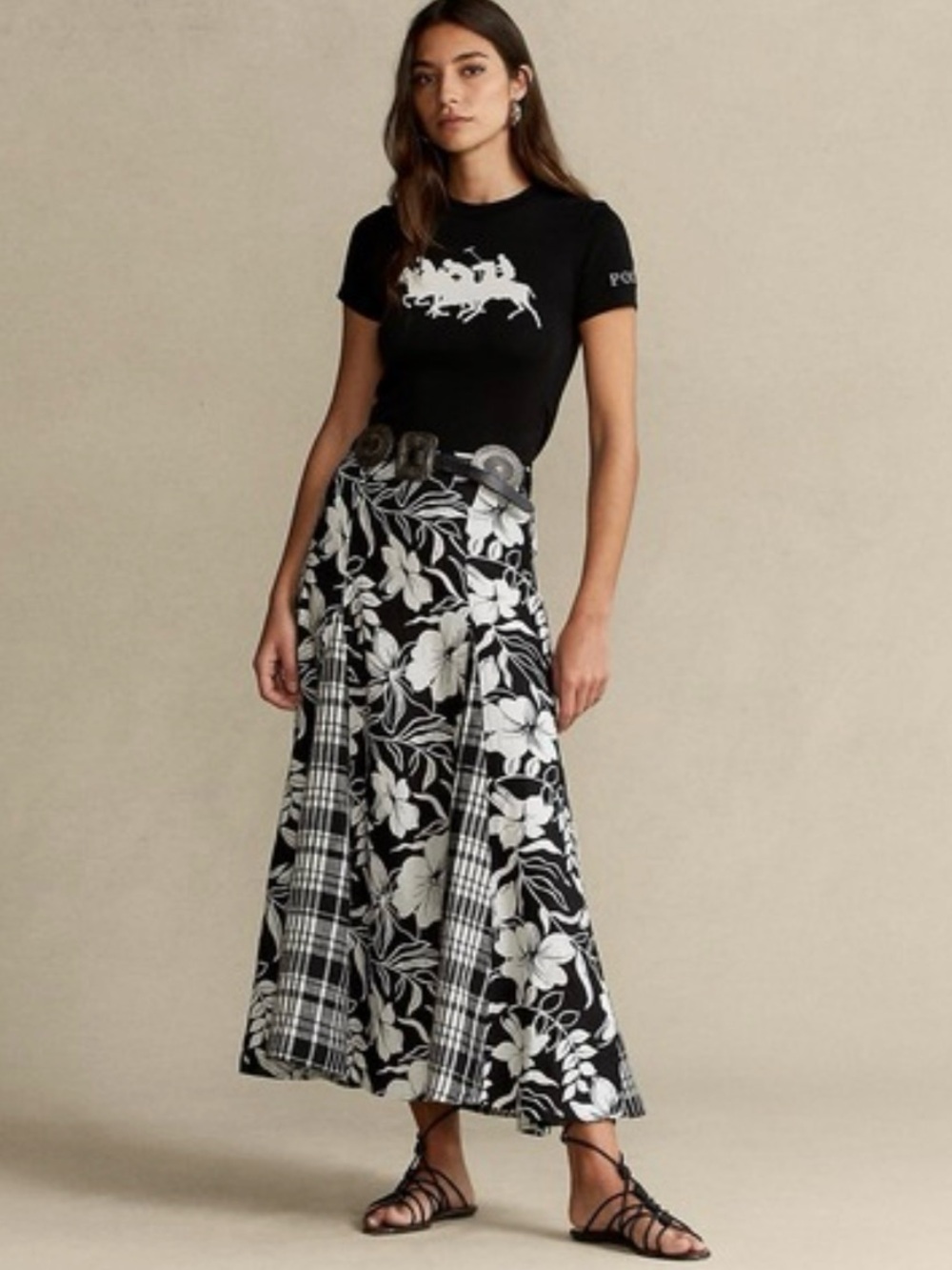 Polo Ralph Lauren Floral & Plaid 100% Linen A-Line Panel Midi Skirt Women’s Sz 6 - Picture 4 of 13